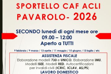 Sportello CAF ACLI a Pavarolo - Secondo LUNEDI di ogni mese - orario: 09:00 - 12:00